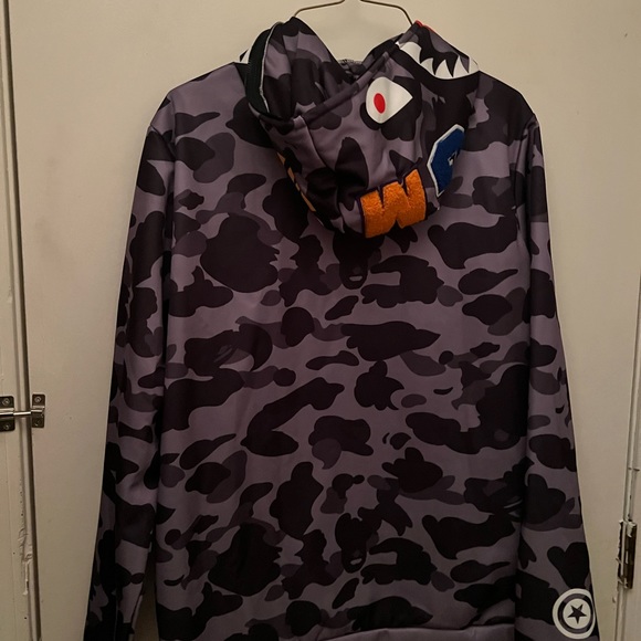 Bape Camo Hoodie Full Zip Lettered Sweater A Bathing Ape - Picture 2 of 7